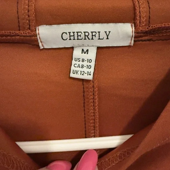 Cherfly Women's Orange Hooded Swing Pullover Shirt Long Sleeve Size Medium - Picture 3 of 6